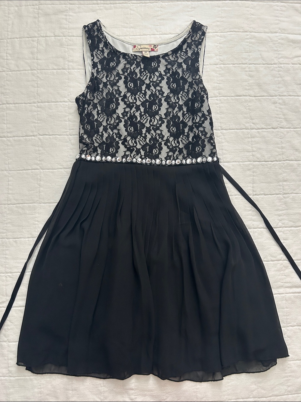 Speechless Black Lace Bodice Dress with Jeweled Waist